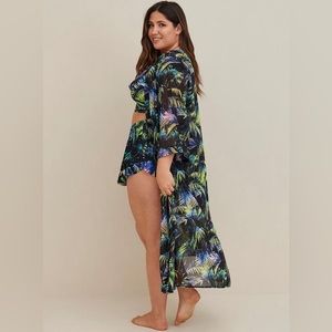 Torrid Women’s Plus Maxi Chiffon Tie-Front Coverup Kimono Size 4